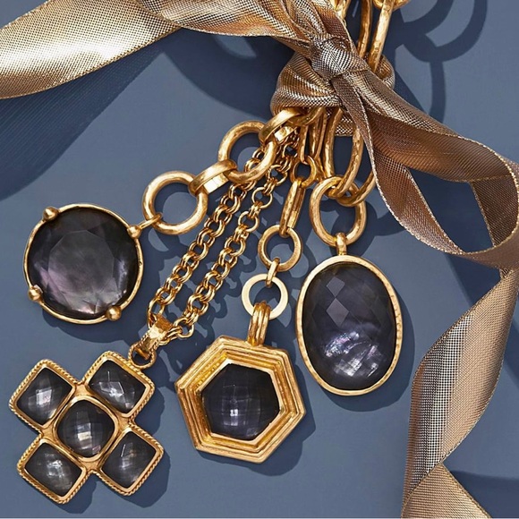 NWT Authentic Rare Luxury Julie Vos Iridescent Charcoal Blue Statement Necklace - Picture 4 of 17